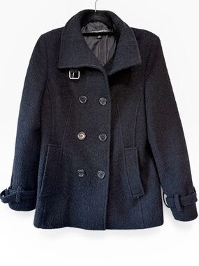 Black Rivet Women's Double-Breasted Wool Peacoat Buckle Detail Black Size 6